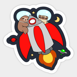 Rocket Ship Sloth and Pug Sticker